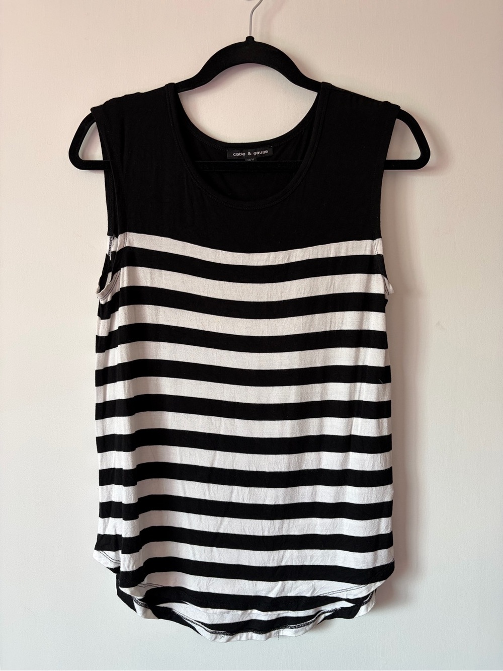 Cable & Gauge Black and White Striped Sleeveless Tank
